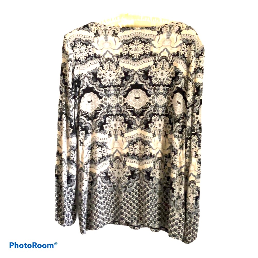 Boho Hippie Black and White Geometric Tassel Top M - Picture 2 of 6